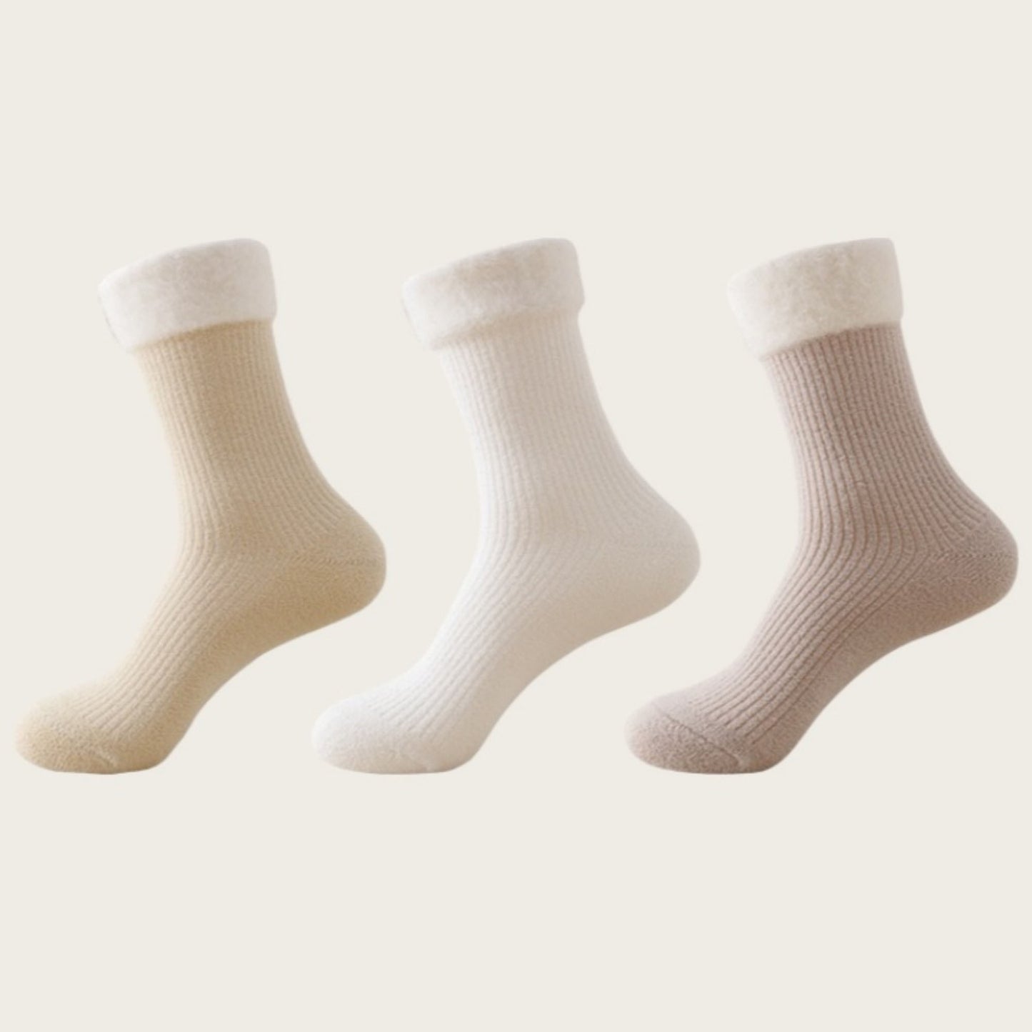 3-Pair Plush Cuffed Crew Socks Soft Knit Ribbed Design Comfortable Everyday Wear