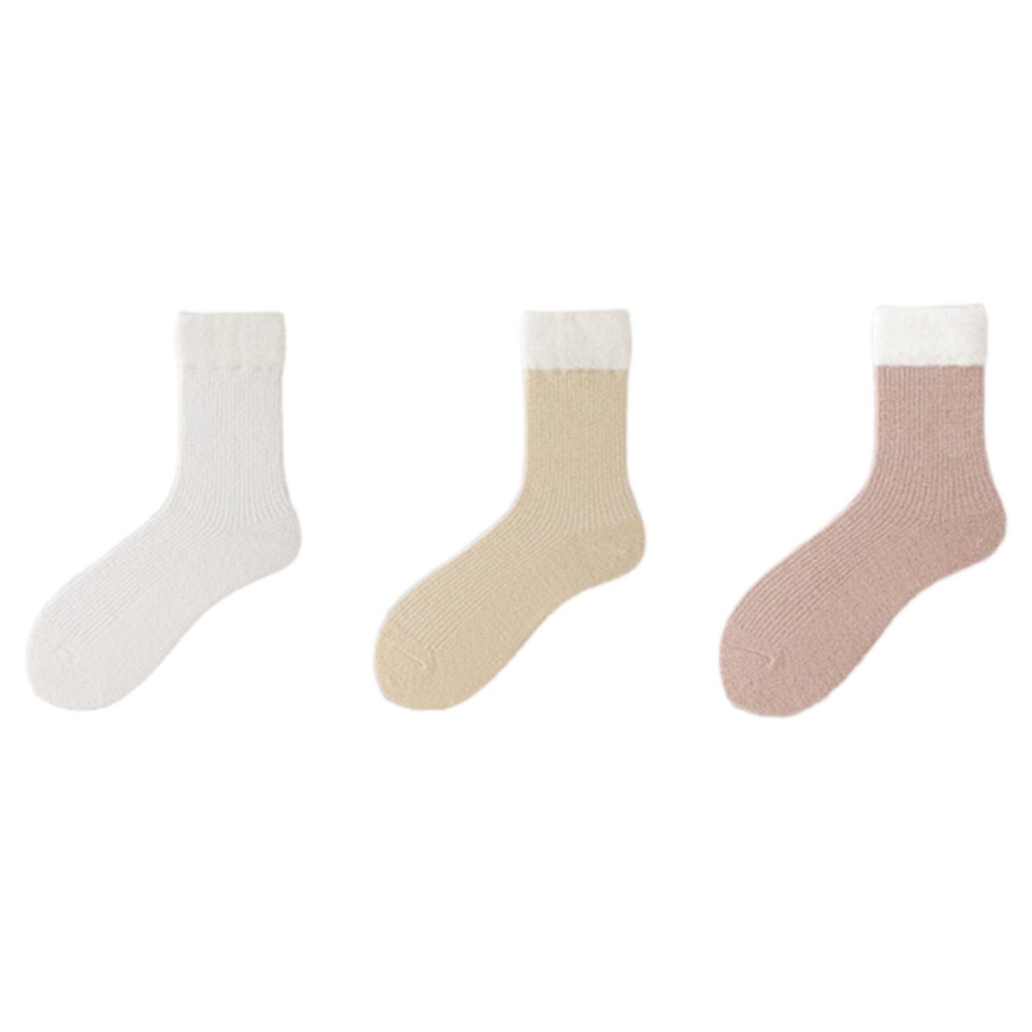 3-Pair Plush Cuffed Crew Socks Soft Knit Ribbed Design Comfortable Everyday Wear