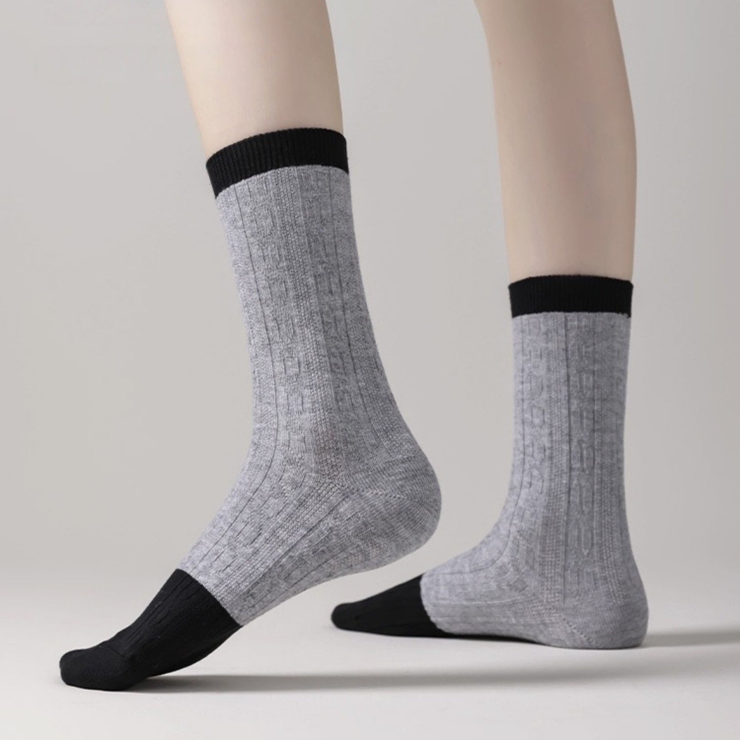 3 Pair Cable Knit Crew Socks with Contrast Color Block Design and Soft Stretch Comfort