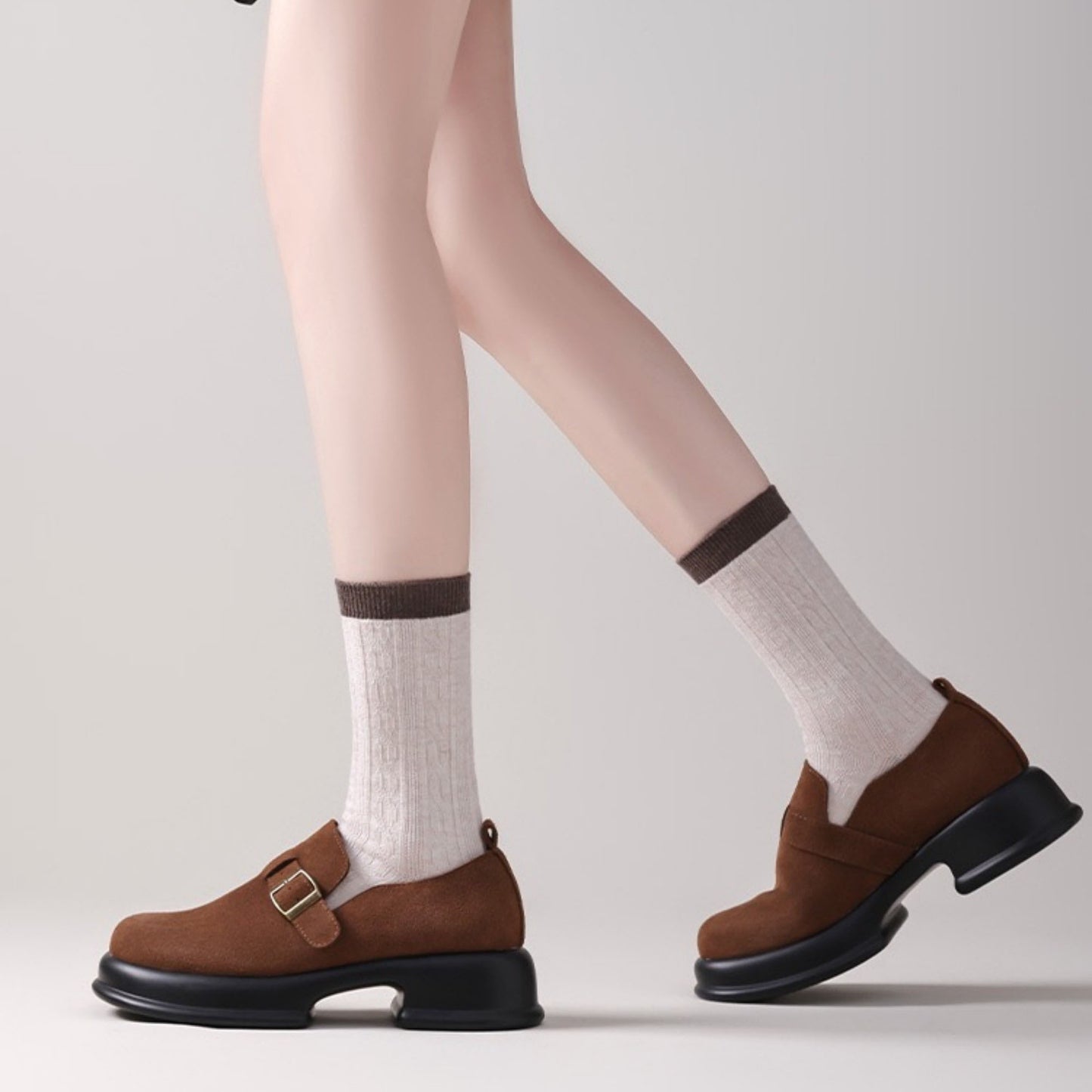 3 Pair Cable Knit Crew Socks with Contrast Color Block Design and Soft Stretch Comfort