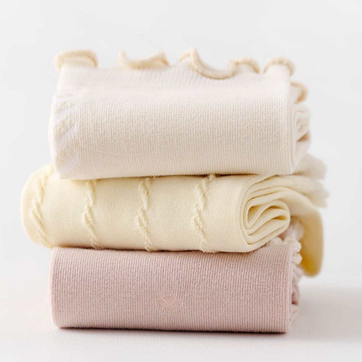 3 Pairs Ruffled Ankle Socks with Scalloped Trim and Soft Knit Fabric