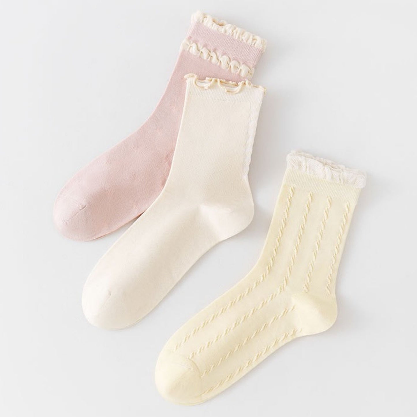 3 Pairs Ruffled Ankle Socks with Scalloped Trim and Soft Knit Fabric