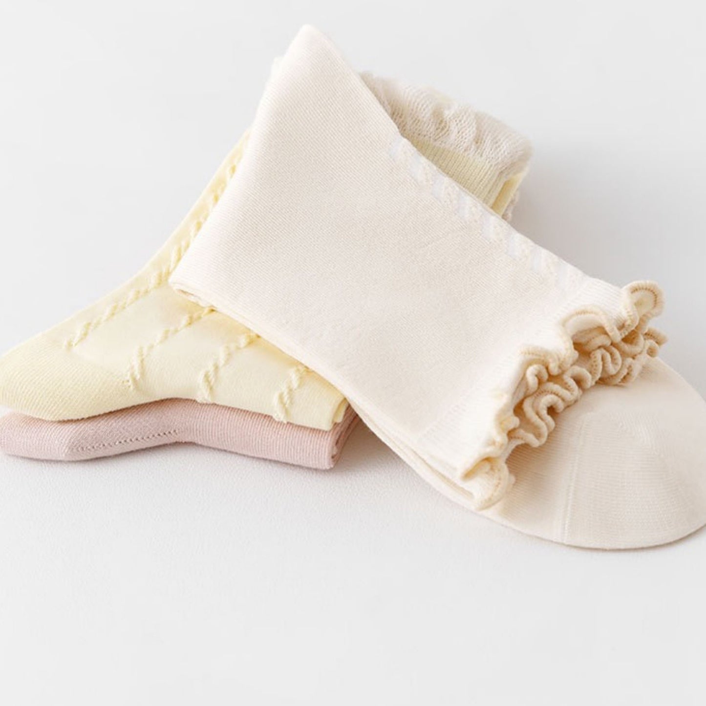 3 Pairs Ruffled Ankle Socks with Scalloped Trim and Soft Knit Fabric