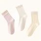 3 Pairs Ruffled Ankle Socks with Scalloped Trim and Soft Knit Fabric