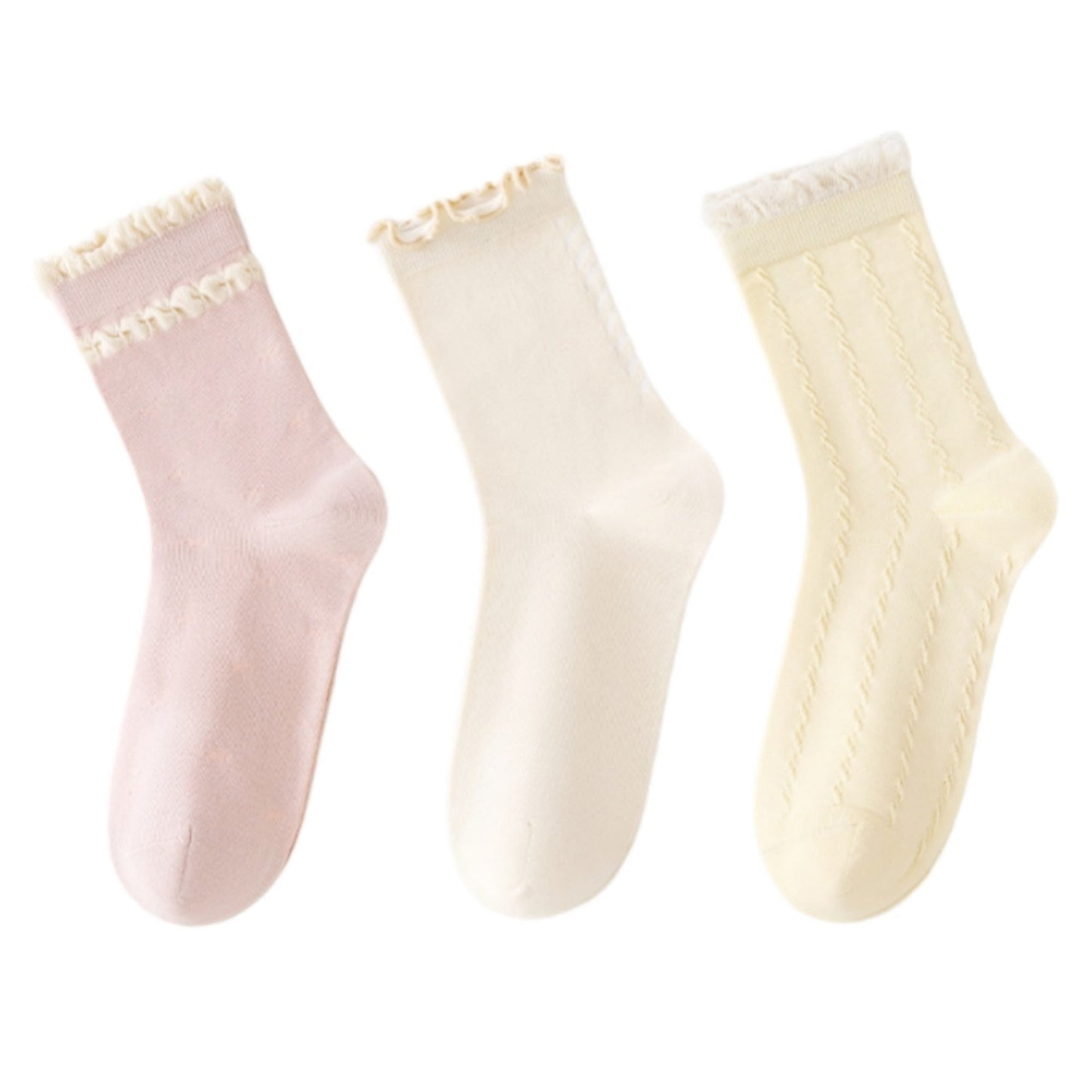 3 Pairs Ruffled Ankle Socks with Scalloped Trim and Soft Knit Fabric