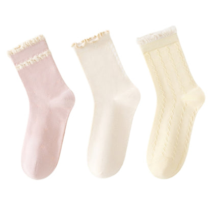 3 Pairs Ruffled Ankle Socks with Scalloped Trim and Soft Knit Fabric