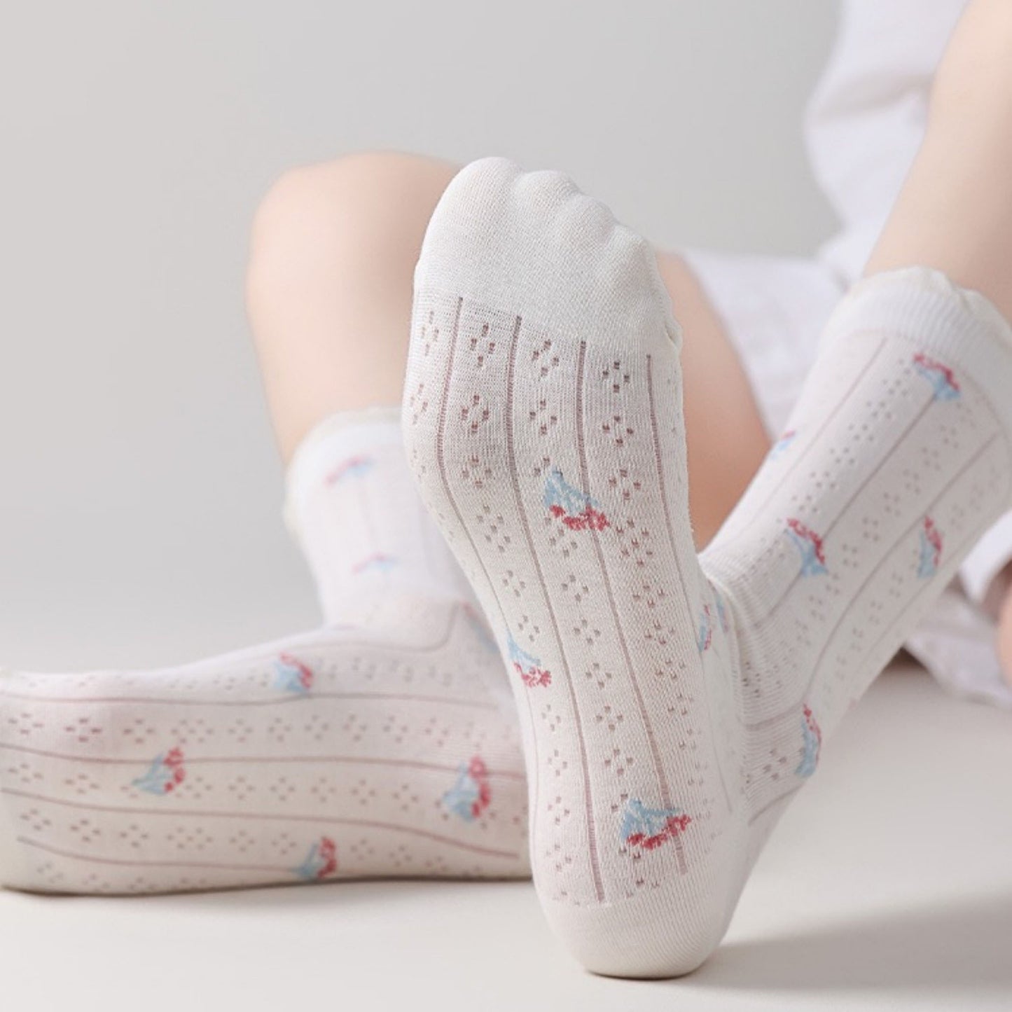 3 Pair Pack Quarter Socks with Knit Patterns Lace Trim and Bow Detail