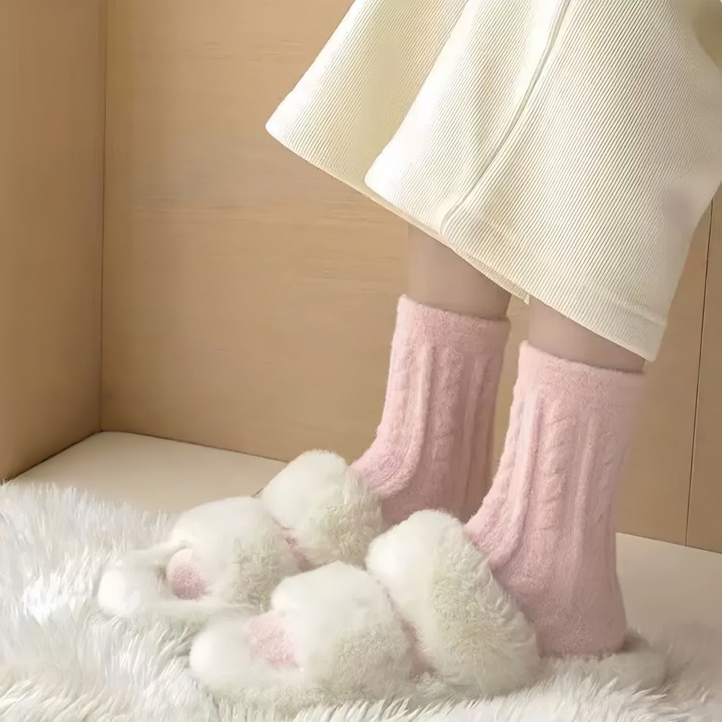 4 Pairs Cable Knit Quarter Socks Soft Stretch Fabric Cozy Everyday Wear