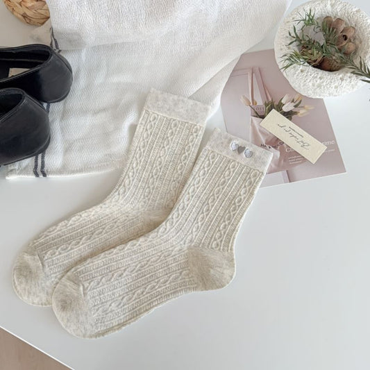 3 Pairs Quarter Socks Heart Accent Knit Stretchy Comfortable Fit Everyday Casual Wear