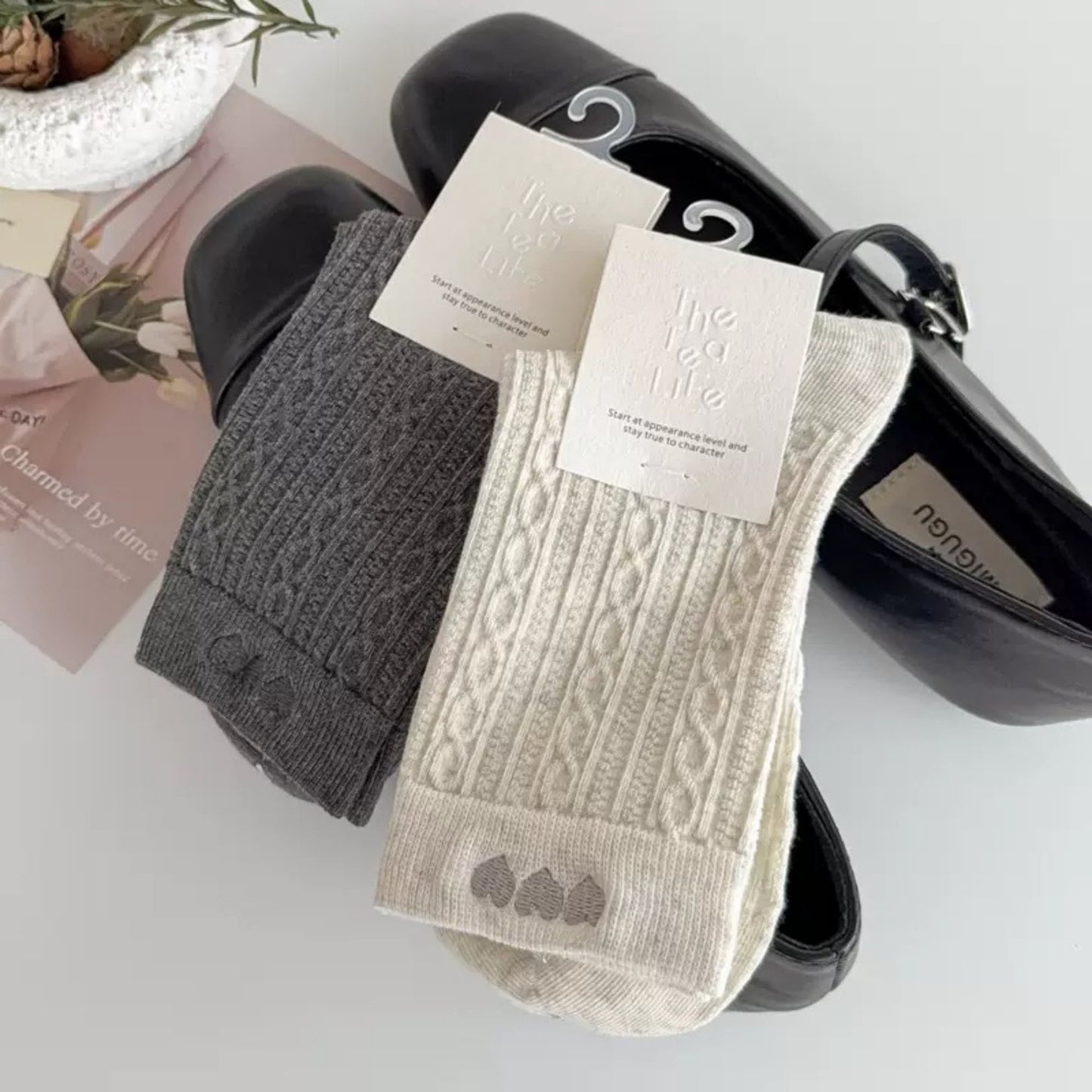 3 Pairs Quarter Socks Heart Accent Knit Stretchy Comfortable Fit Everyday Casual Wear