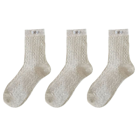 3 Pairs Quarter Socks Heart Accent Knit Stretchy Comfortable Fit Everyday Casual Wear