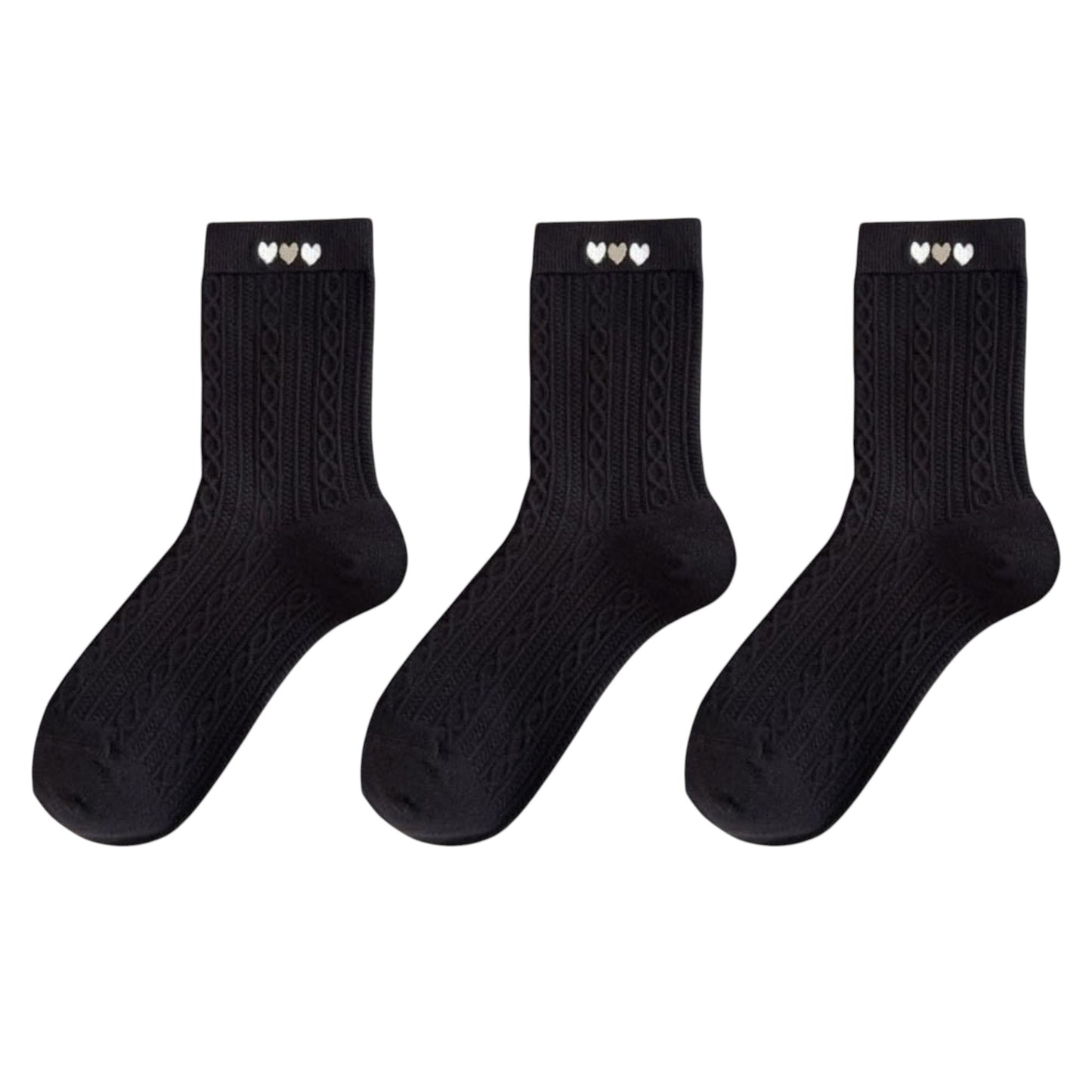 3 Pairs Quarter Socks Heart Accent Knit Stretchy Comfortable Fit Everyday Casual Wear