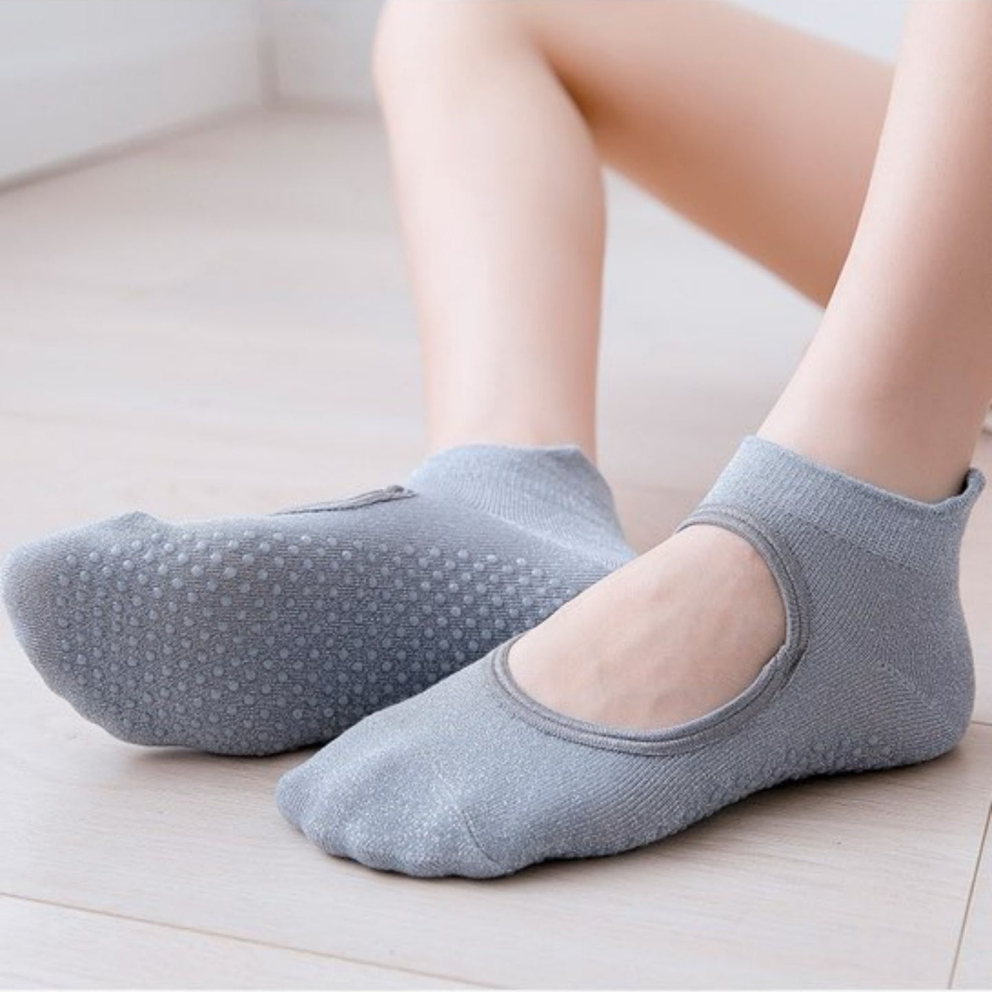 3-Pack Quarter Cut Ballet Grip Socks with Slightly Shiny Stretch Knit and Anti-Slip Sole
