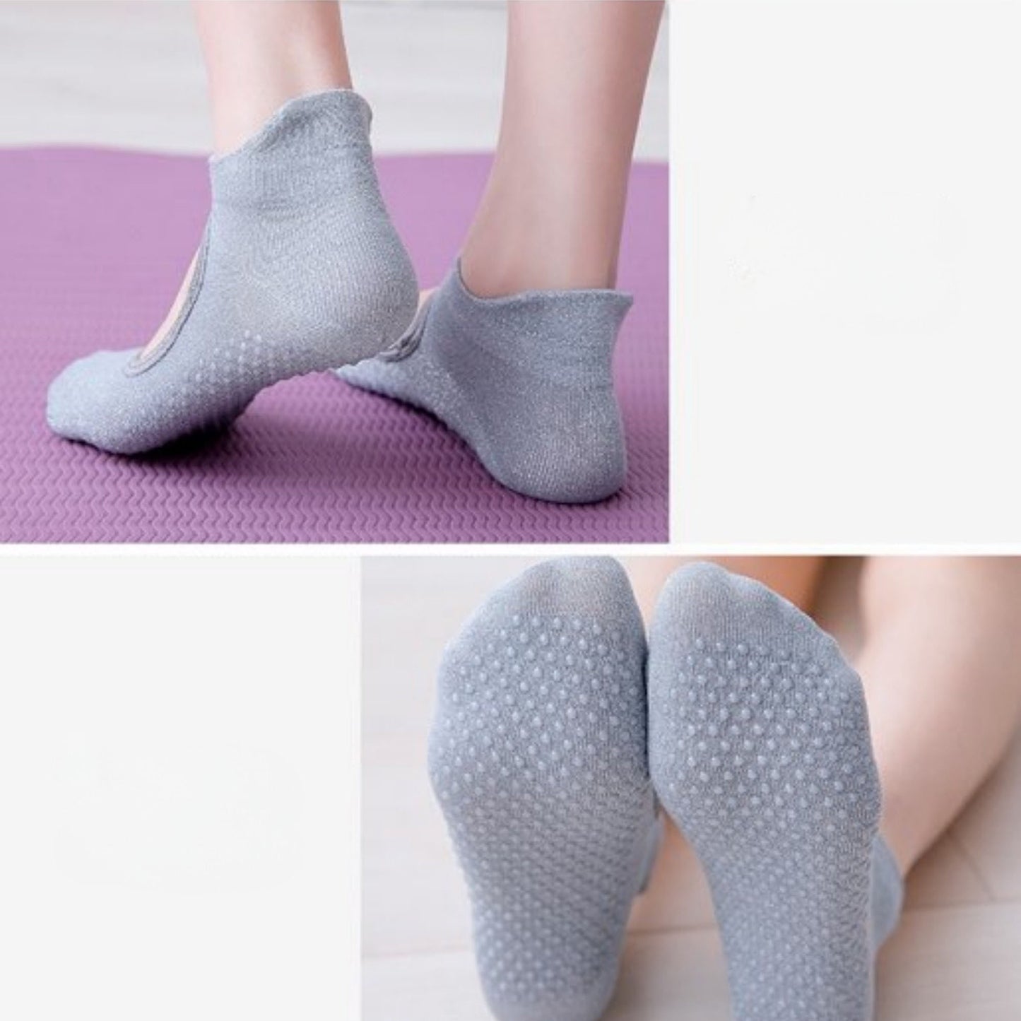 3-Pack Quarter Cut Ballet Grip Socks with Slightly Shiny Stretch Knit and Anti-Slip Sole