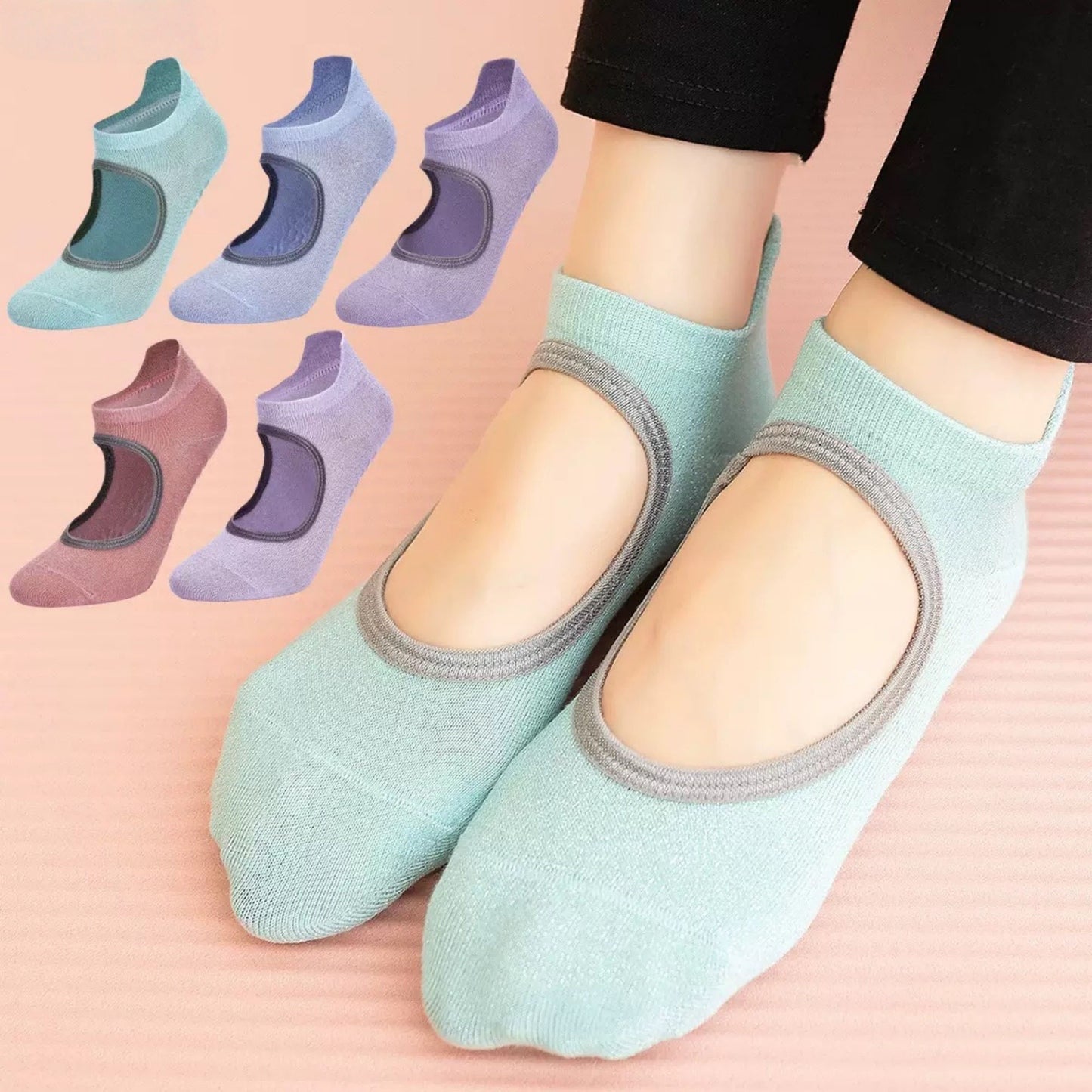 3-Pack Quarter Cut Ballet Grip Socks with Slightly Shiny Stretch Knit and Anti-Slip Sole