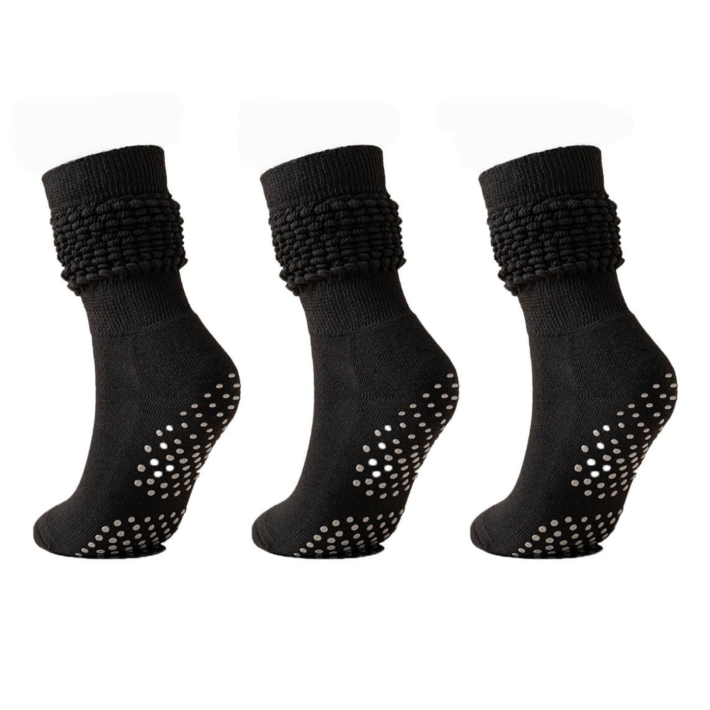 3-Pack Scrunch Grip Socks with Non-Slip Sole Soft Stretch Knit Fabric and Ribbed Ankle Design