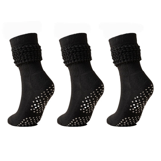 3-Pack Scrunch Grip Socks with Non-Slip Sole Soft Stretch Knit Fabric and Ribbed Ankle Design