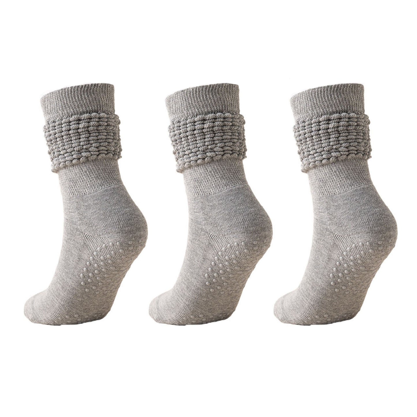 3-Pack Scrunch Grip Socks with Non-Slip Sole Soft Stretch Knit Fabric and Ribbed Ankle Design