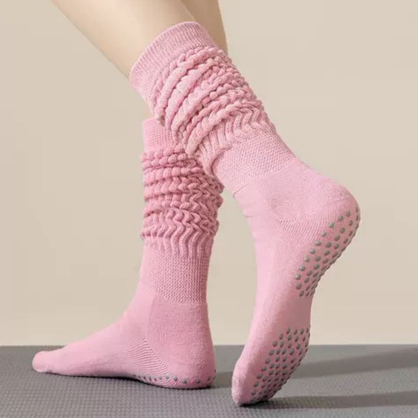 3-Pack Scrunch Grip Socks with Non-Slip Sole Soft Stretch Knit Fabric and Ribbed Ankle Design