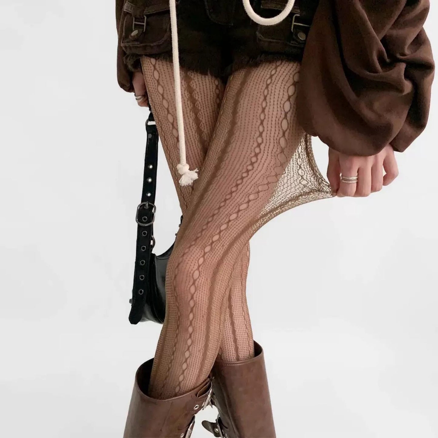 2-Pack Sheer Patterned Hosiery with Stretch Fishnet Design and Vertical Stripe Detailing