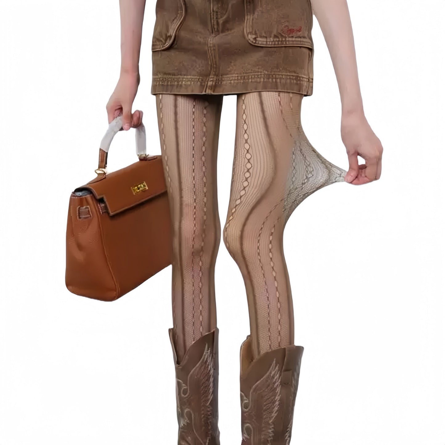 2-Pack Sheer Patterned Hosiery with Stretch Fishnet Design and Vertical Stripe Detailing