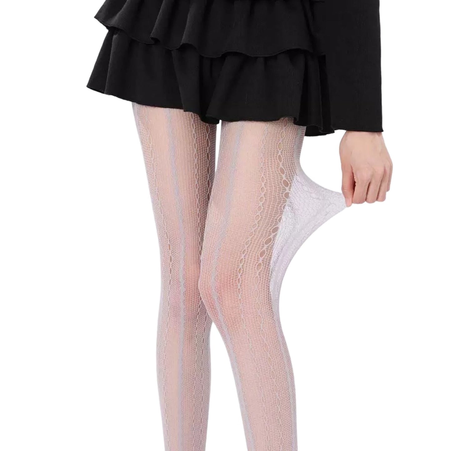 2-Pack Sheer Patterned Hosiery with Stretch Fishnet Design and Vertical Stripe Detailing