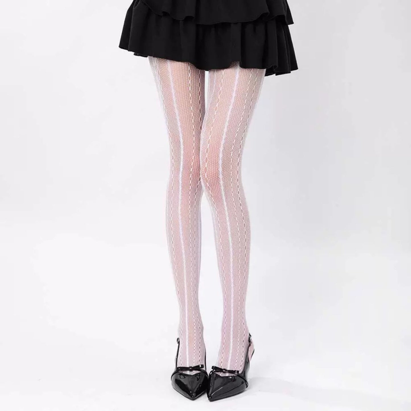 2-Pack Sheer Patterned Hosiery with Stretch Fishnet Design and Vertical Stripe Detailing