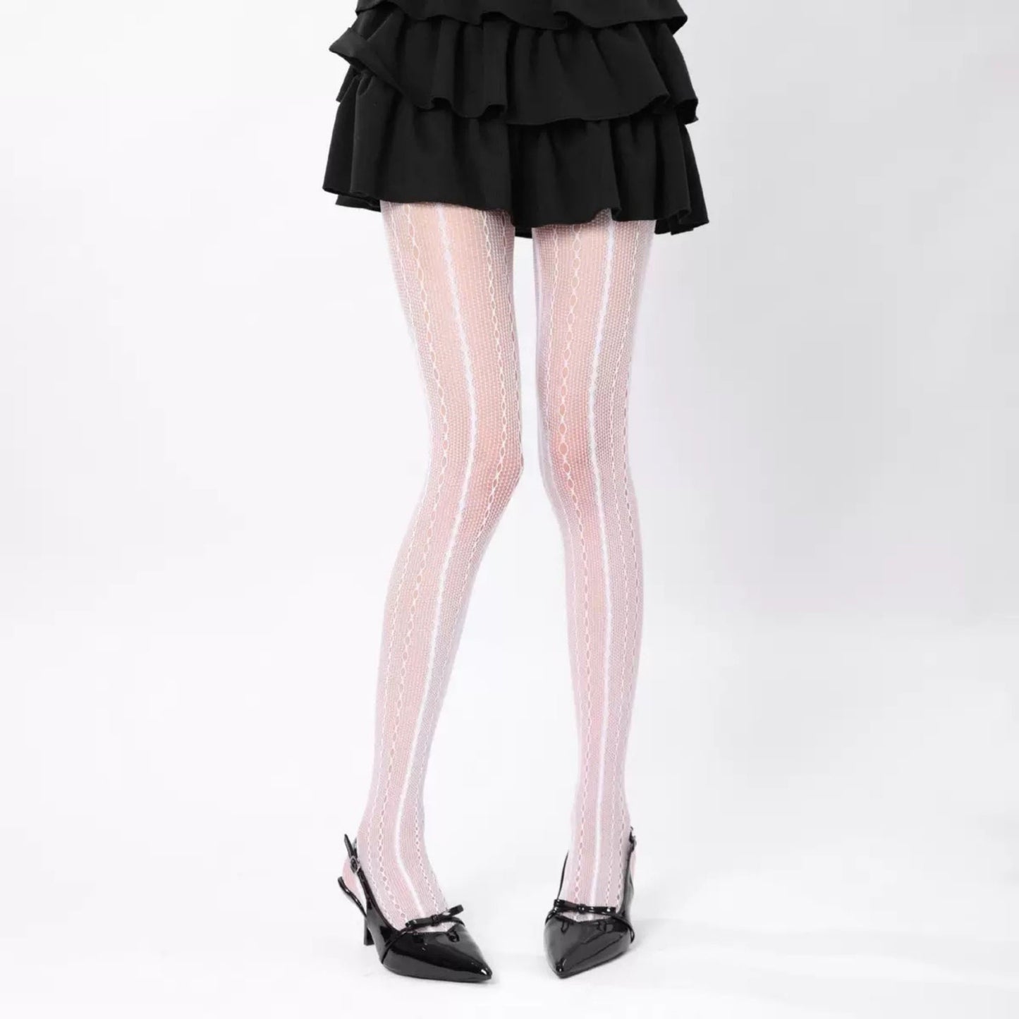 2-Pack Sheer Patterned Hosiery with Stretch Fishnet Design and Vertical Stripe Detailing