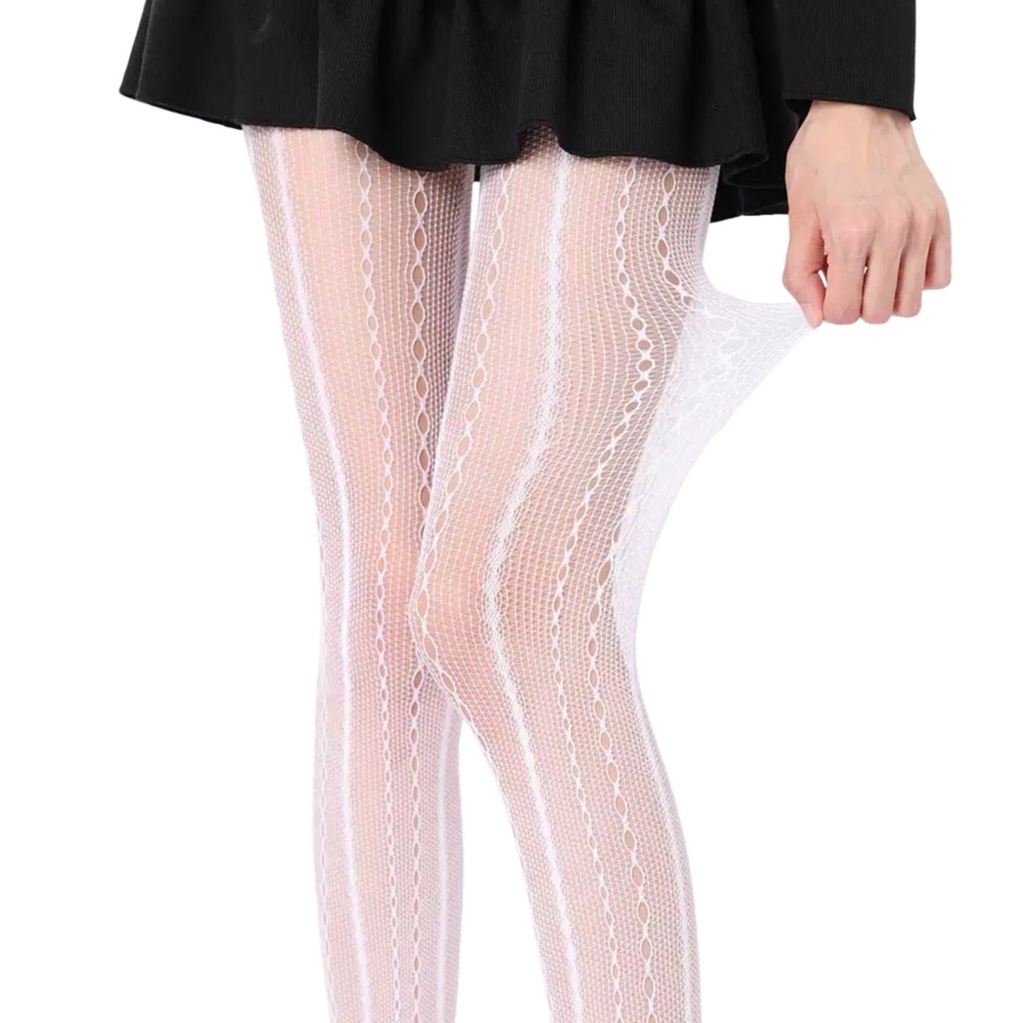 2-Pack Sheer Patterned Hosiery with Stretch Fishnet Design and Vertical Stripe Detailing