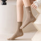 3 Pairs Knit Socks with Waffle Texture Bow Embroidery Ruffled Edge Ribbed Cuffs