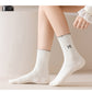 3 Pairs Knit Socks with Waffle Texture Bow Embroidery Ruffled Edge Ribbed Cuffs