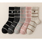 3 Pairs Knit Socks with Striped Pattern Heart Embroidery Ribbed Cuffs Soft Warm Fabric