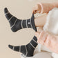 3 Pairs Knit Socks with Striped Pattern Heart Embroidery Ribbed Cuffs Soft Warm Fabric