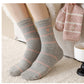 3 Pairs Knit Socks with Striped Pattern Heart Embroidery Ribbed Cuffs Soft Warm Fabric