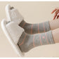 3 Pairs Knit Socks with Striped Pattern Heart Embroidery Ribbed Cuffs Soft Warm Fabric