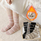 3 Pairs Knit Socks with Striped Pattern Heart Embroidery Ribbed Cuffs Soft Warm Fabric
