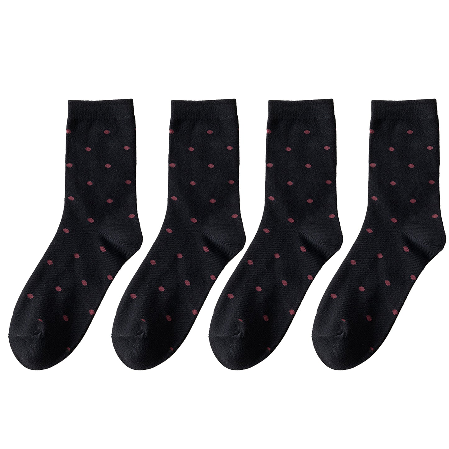 4 Pairs Knit Socks with Polka Dot Pattern Ribbed Cuffs Soft Stretch Fabric