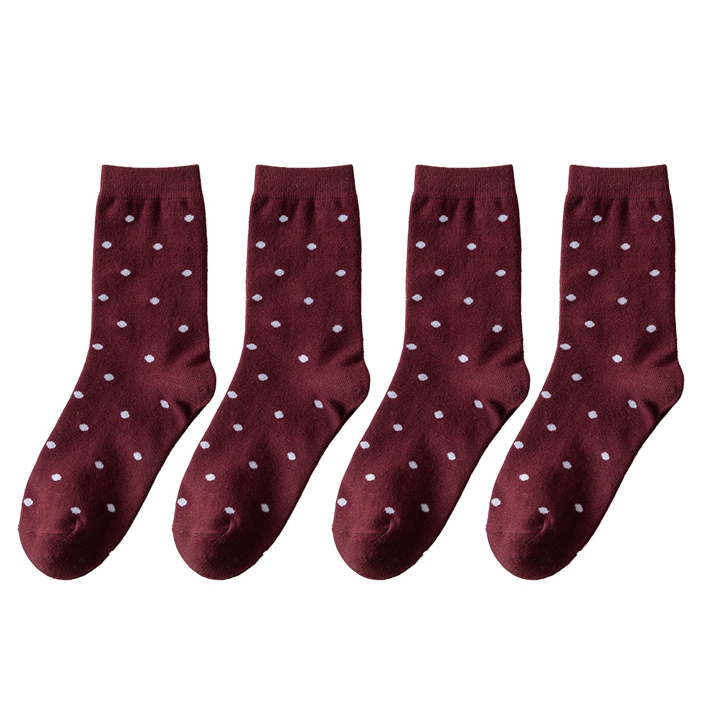 4 Pairs Knit Socks with Polka Dot Pattern Ribbed Cuffs Soft Stretch Fabric