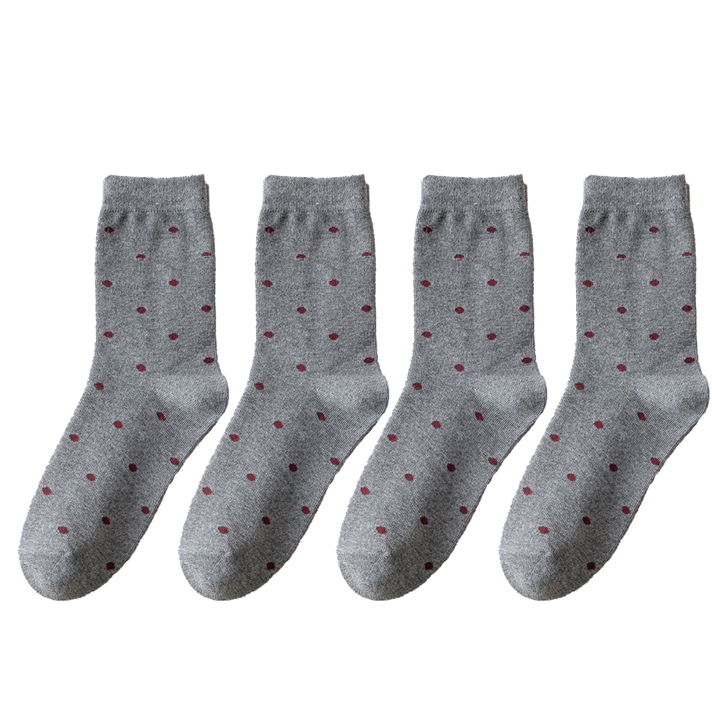 4 Pairs Knit Socks with Polka Dot Pattern Ribbed Cuffs Soft Stretch Fabric