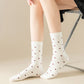 4 Pairs Knit Socks with Polka Dot Pattern Ribbed Cuffs Soft Stretch Fabric