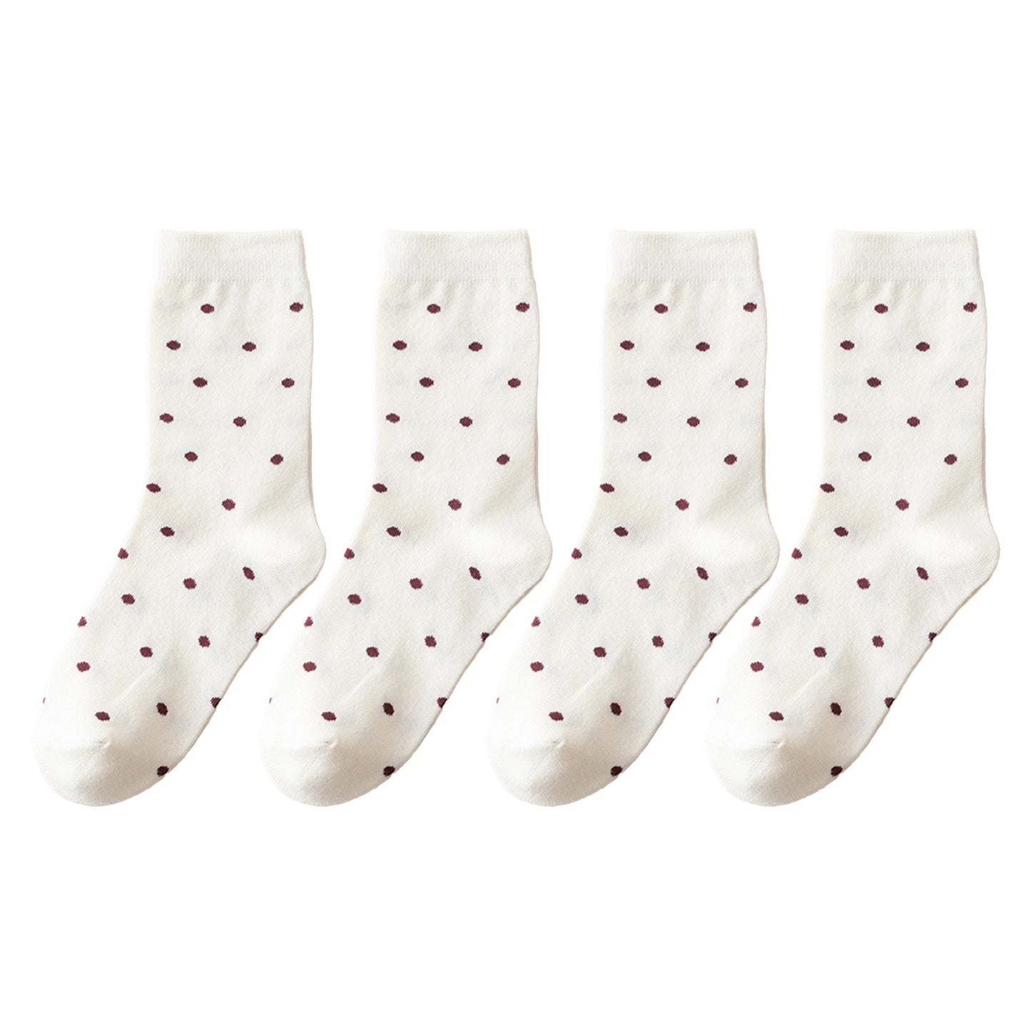 4 Pairs Knit Socks with Polka Dot Pattern Ribbed Cuffs Soft Stretch Fabric