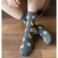 3 Pairs Knit Socks with Cute Cartoon Fruit and Animal Patterns Soft Stretch Fabric Ribbed Cuffs