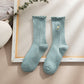 4 Pairs Ribbed Knit Socks with Daisy Embroidery Lettuce Edge Cuffs Soft Stretch Fabric