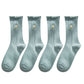 4 Pairs Ribbed Knit Socks with Daisy Embroidery Lettuce Edge Cuffs Soft Stretch Fabric