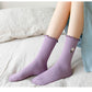 4 Pairs Ribbed Knit Socks with Daisy Embroidery Lettuce Edge Cuffs Soft Stretch Fabric