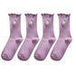 4 Pairs Ribbed Knit Socks with Daisy Embroidery Lettuce Edge Cuffs Soft Stretch Fabric