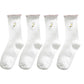 4 Pairs Ribbed Knit Socks with Daisy Embroidery Lettuce Edge Cuffs Soft Stretch Fabric