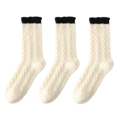 3 - Pack Cable Knit Crew Socks with Soft Textured Fabric and Contrast Cuff Detail