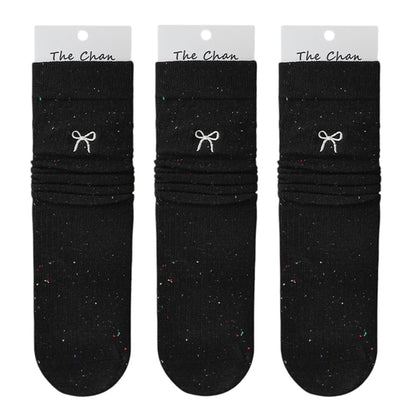 3 - Pack Crew Socks with Embroidered Bow Detail and Soft Ribbed Knit Fabric