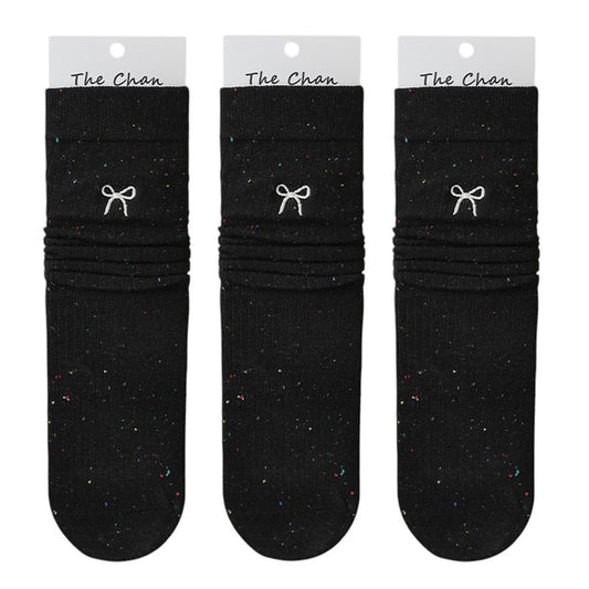 3 - Pack Crew Socks with Embroidered Bow Detail and Soft Ribbed Knit Fabric
